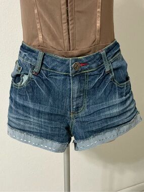 Crest Dark Blue Rolled-Hem Denim Shorts